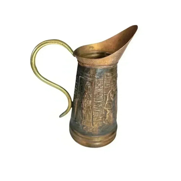 Vintage Embossed BRASS Copper Decorative Pitcher - Picture 1 of 15